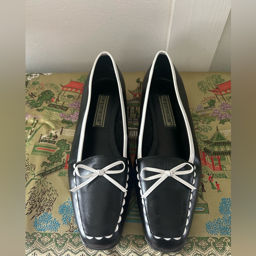 Carisma club Black and White Loafers with Bow Detail